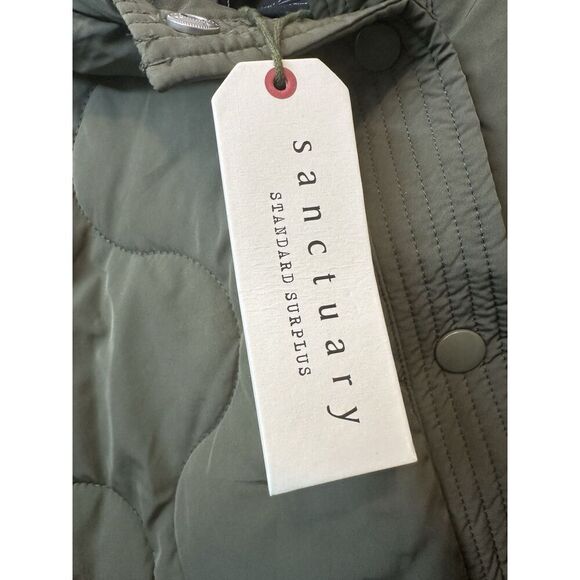 Sanctuary Bomber Jacket Dylan XXL Quilted Burnt Olive Hoodie Snap Close Zip Puff - Picture 3 of 5
